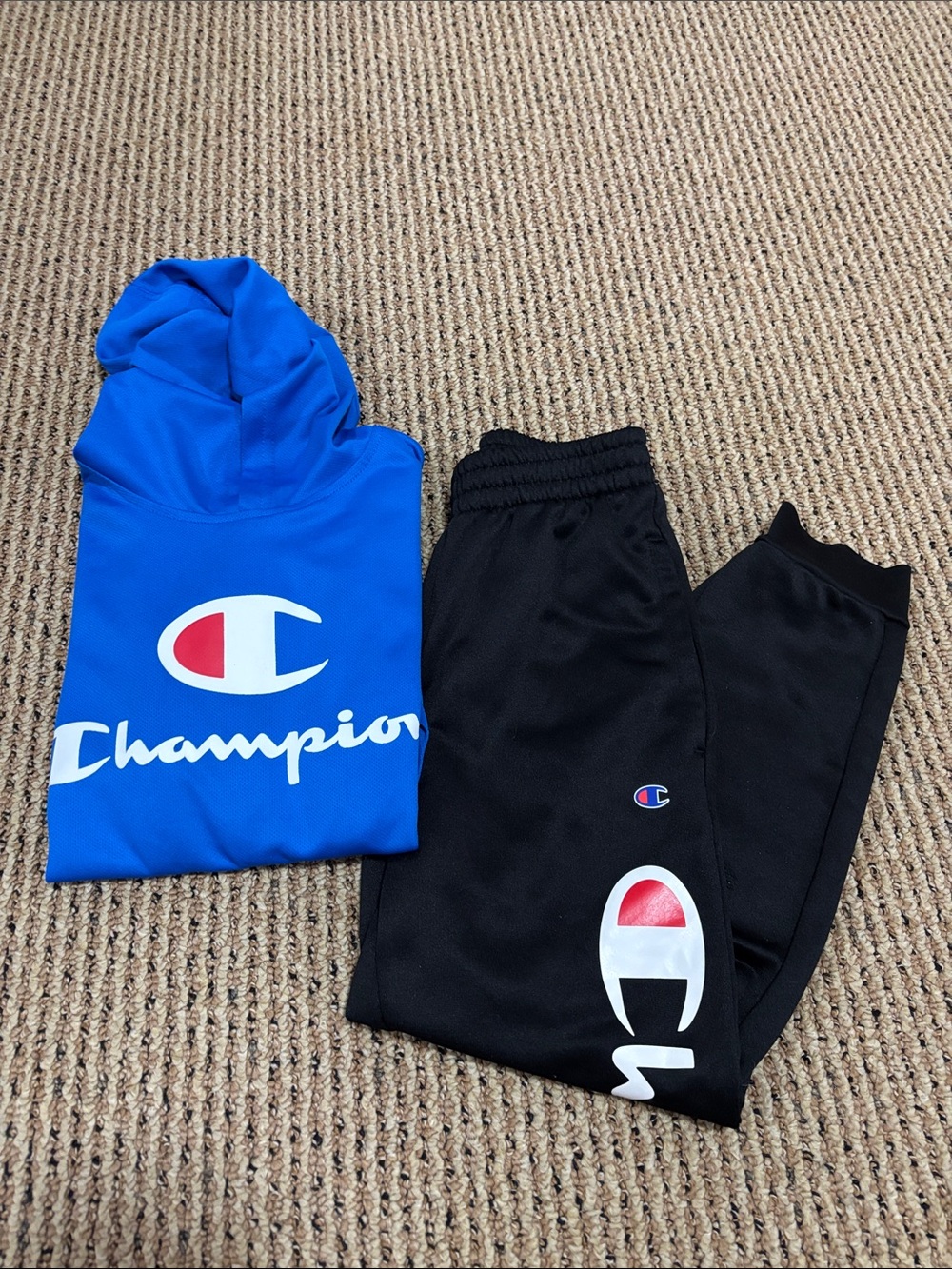 Champion Blue Hoodie and Black Joggers Kids Set